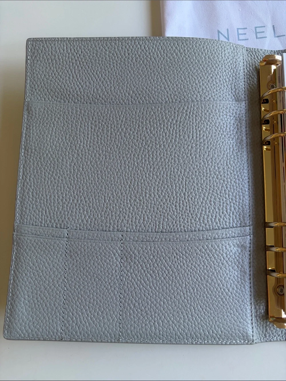 Neely & Chloe Light Gray Leather Planner with Gold Accent